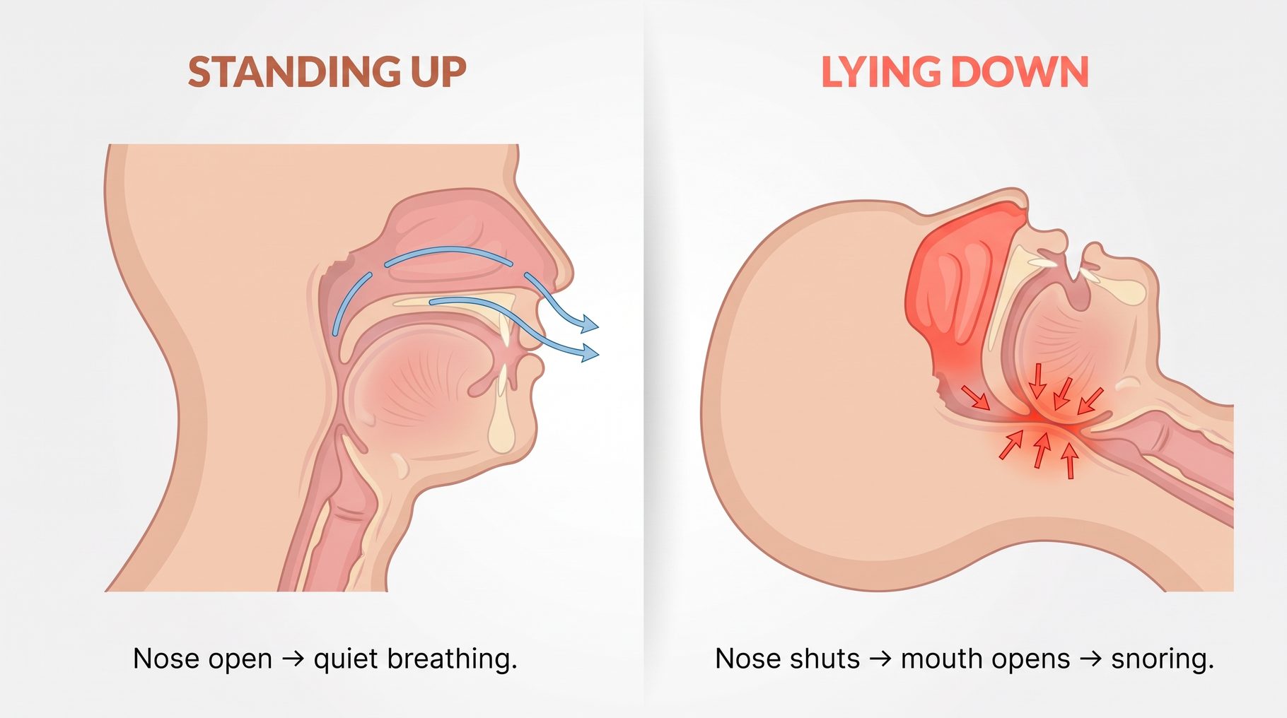 Mendable DualLight Pro: how the nose shuts when you lie down