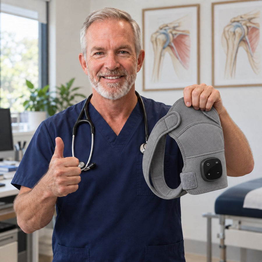 Orthopaedic surgeon holding the Mendable Shoulder wrap