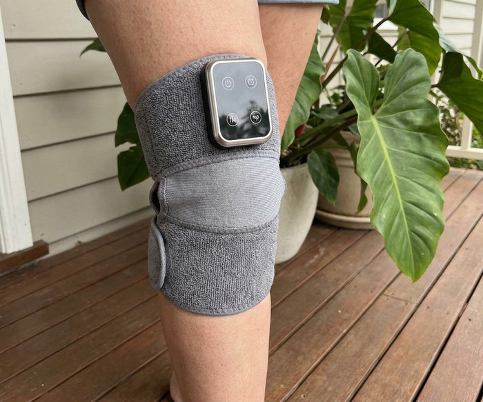 Customer photo of the Mendable Knee wrap on a porch