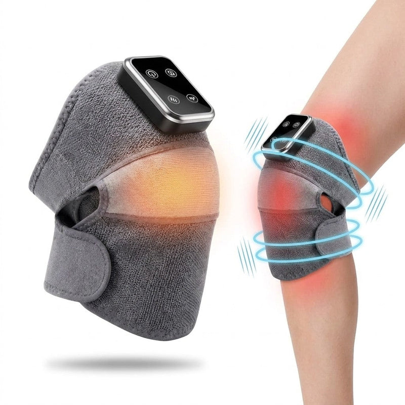 Mendable Knee wrap with heat, compression and vibration graphics
